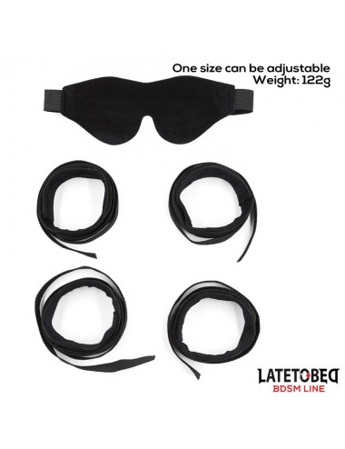 Set de Resticciones 3 Piezas Antifaz Esposas Munecas y Tobillos Ajustables