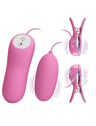 Pinzas para Pezones y Huevo Vibrador con Electro shock