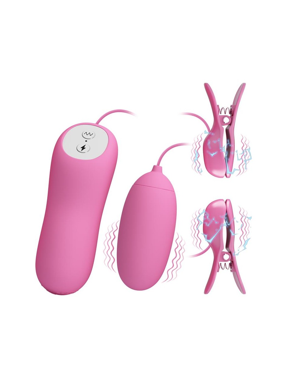 Pinzas para Pezones y Huevo Vibrador con Electro shock