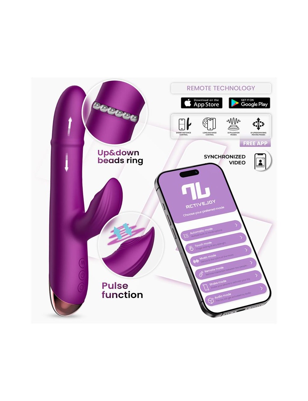 Sendel Vibrador con Anillo de Bolas Internas Up and Down y Pulsacion con App