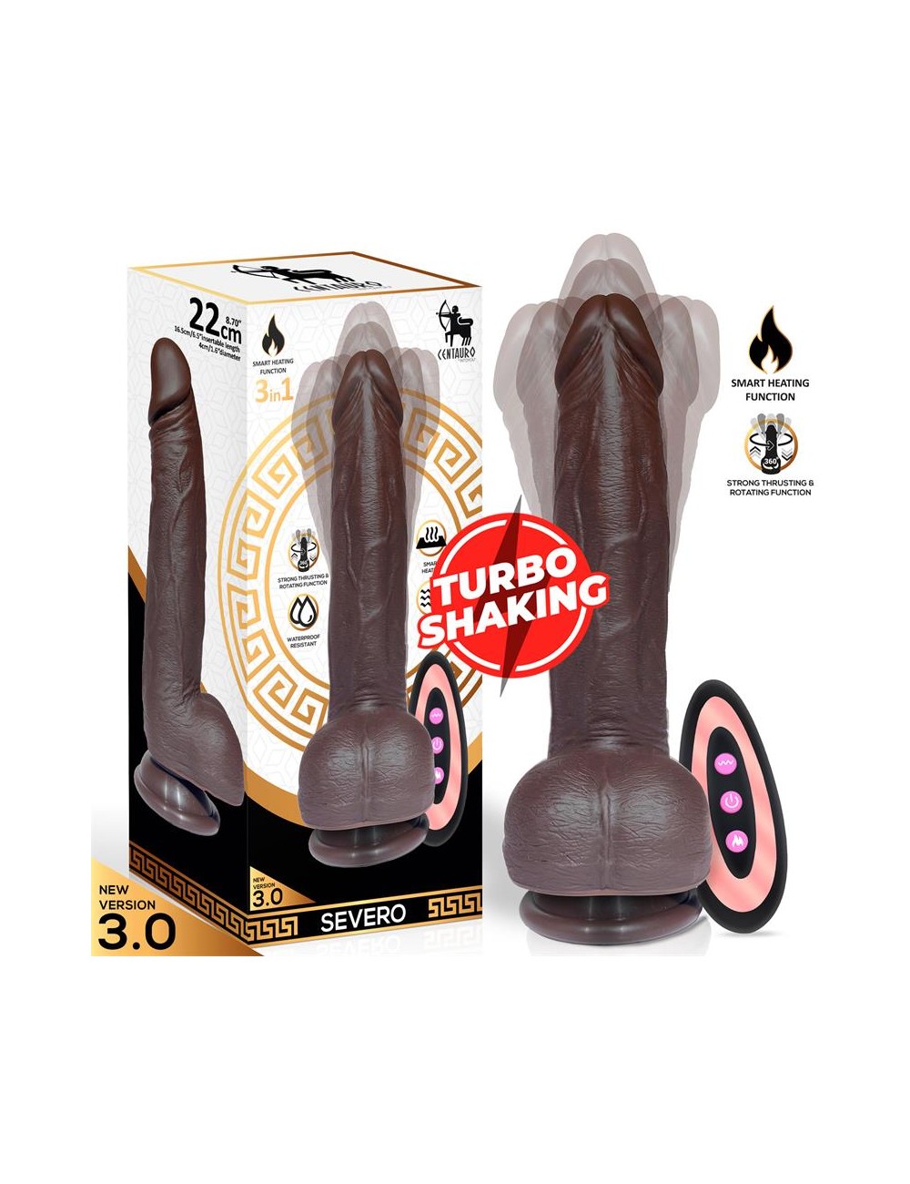 Severo Dildo Realista Turbo Shaking Thrusting Rotacion 360º Control Remoto Efecto Calor