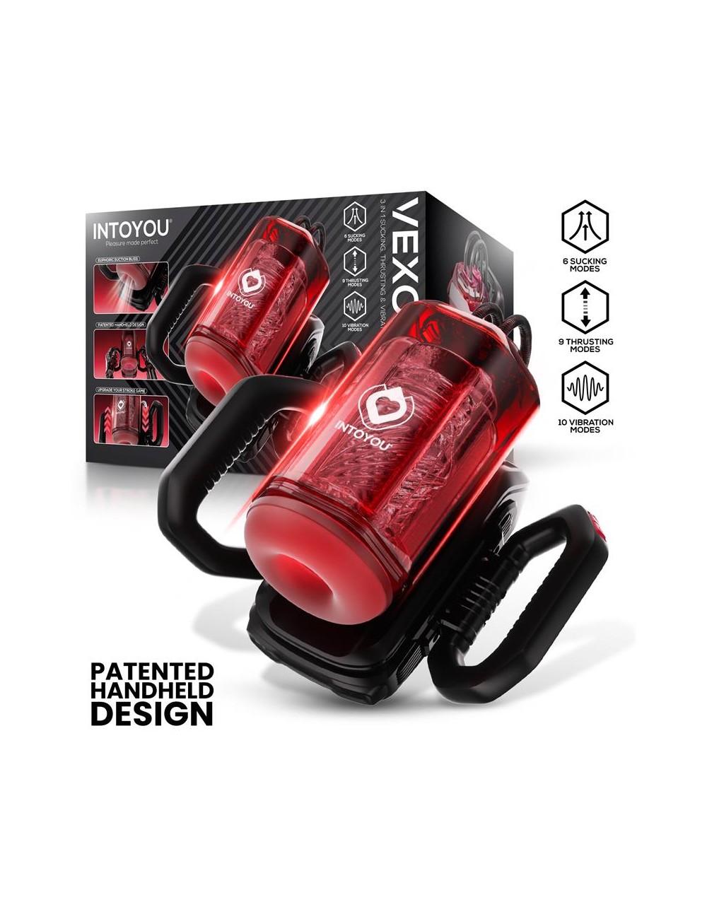 Vexor 3 in 1 Masturbador Masculino Succion Empuje y Vibracion USB C