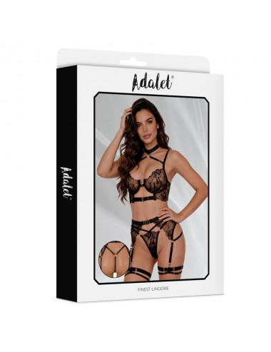 Hyacinth Set Sujetador Tanga y Liguero Negro