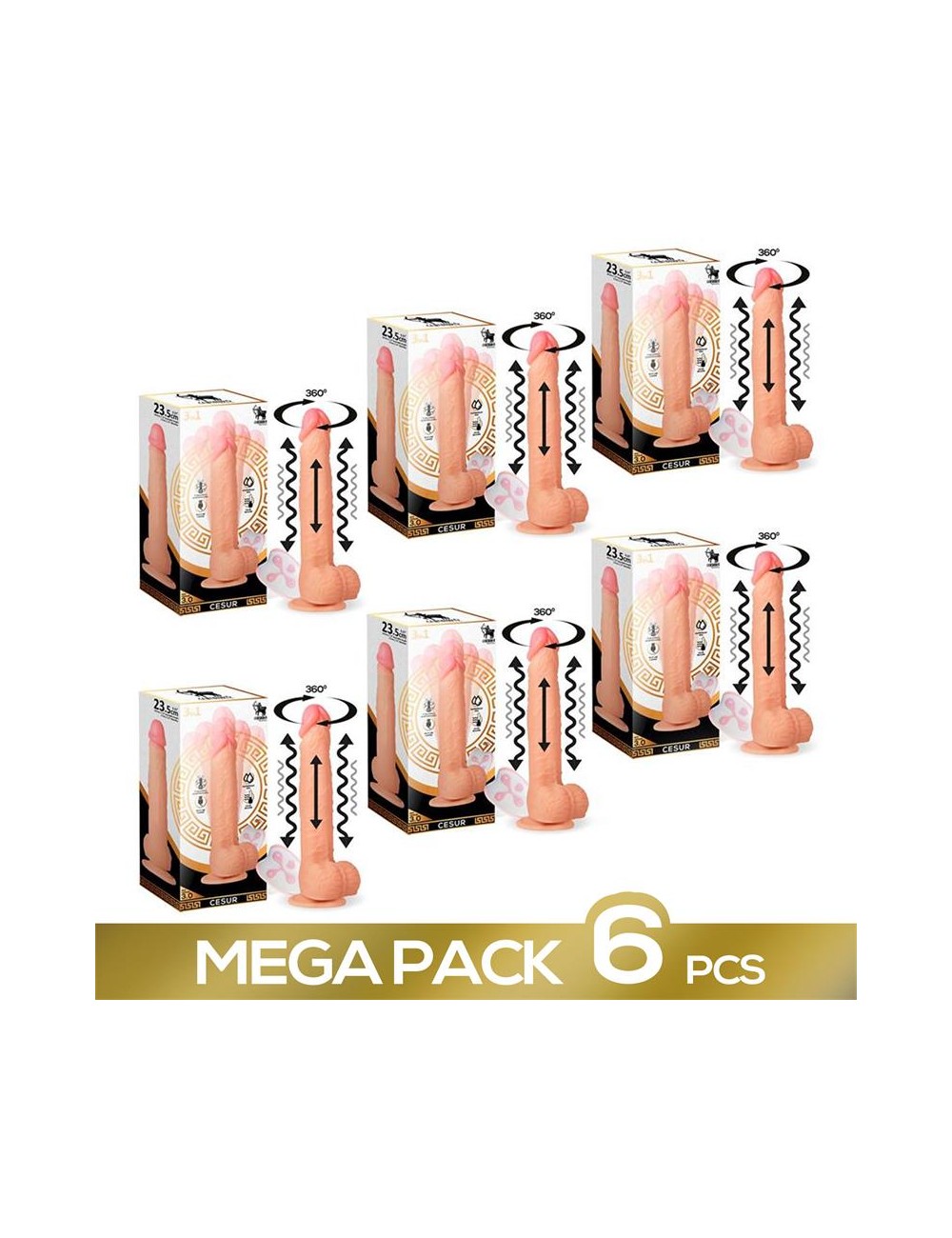 Pack de 6 Cesur 30 Dildo Realista con Vibracion Movimiento Ondulante 360º y Telescopico