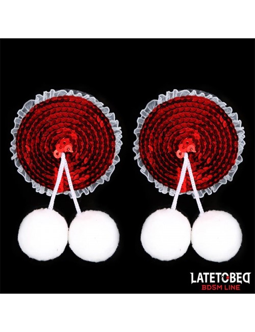Pezoneras con Lentejuelas Rojas y Pompones Blancos