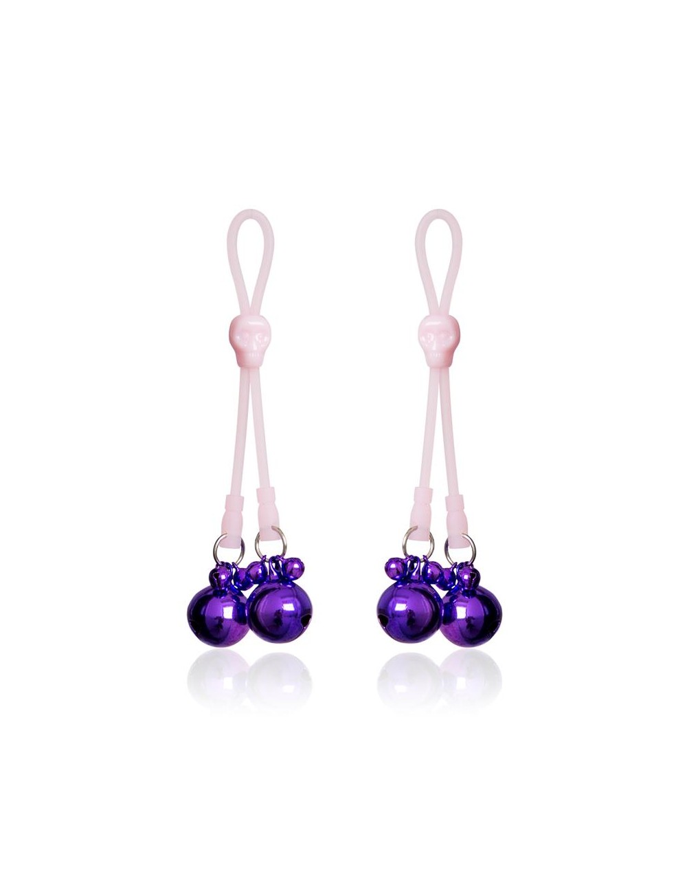 Pinzas Pezones Calaberas y Cascabeles Silicona y Metal Rosa Purpura