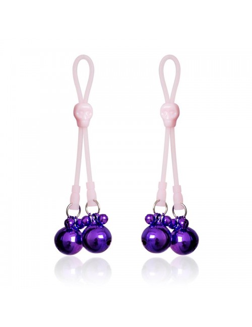 Pinzas Pezones Calaberas y Cascabeles Silicona y Metal Rosa Purpura