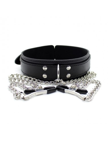 Collar con Pezoneras y Cadena de Metal Negro