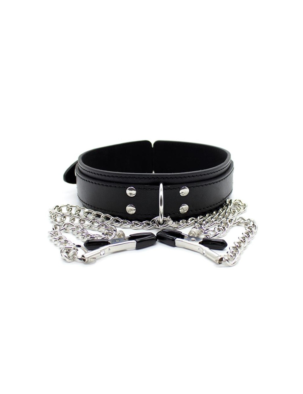 Collar con Pezoneras y Cadena de Metal Negro