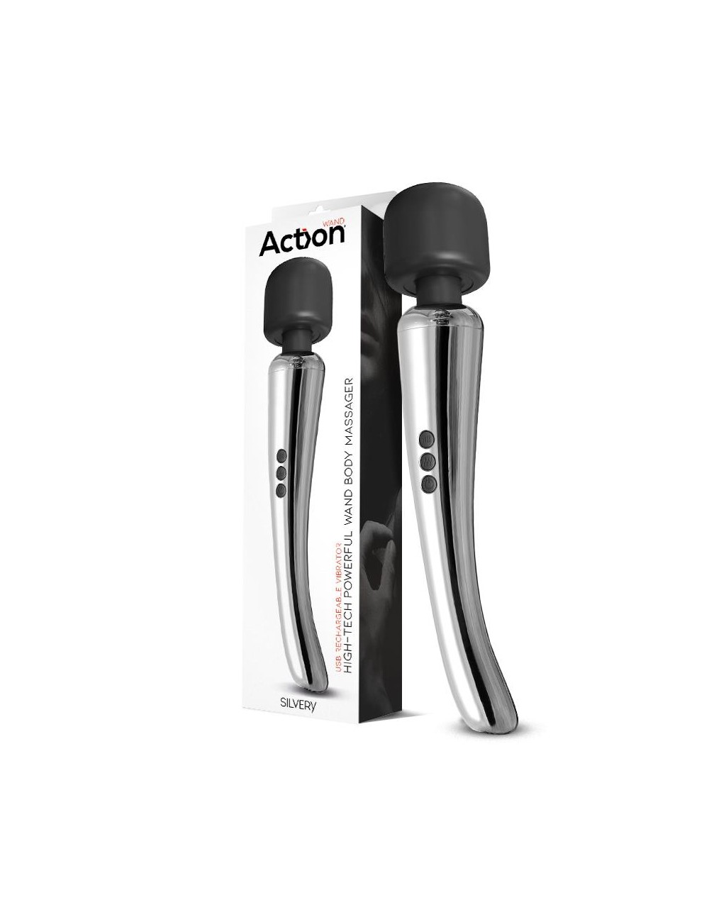 Silvery Wand Masajeador High Tech Super Potente Inalambrico USB Color Cromo Silicona