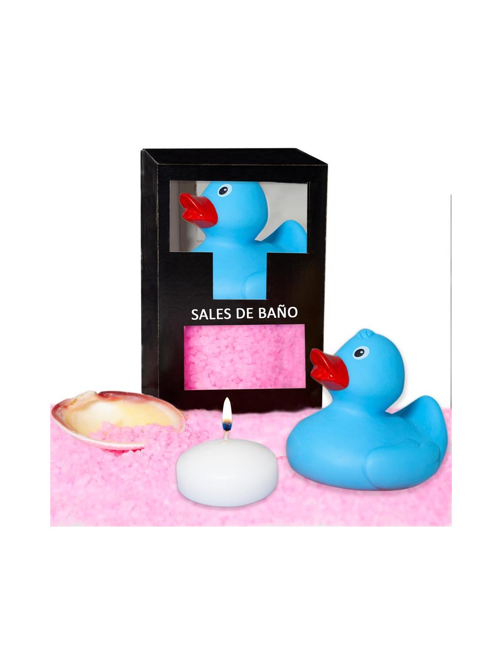 Set Sales Bano Aroma Rosas Pato Vela y Concha 150 gr