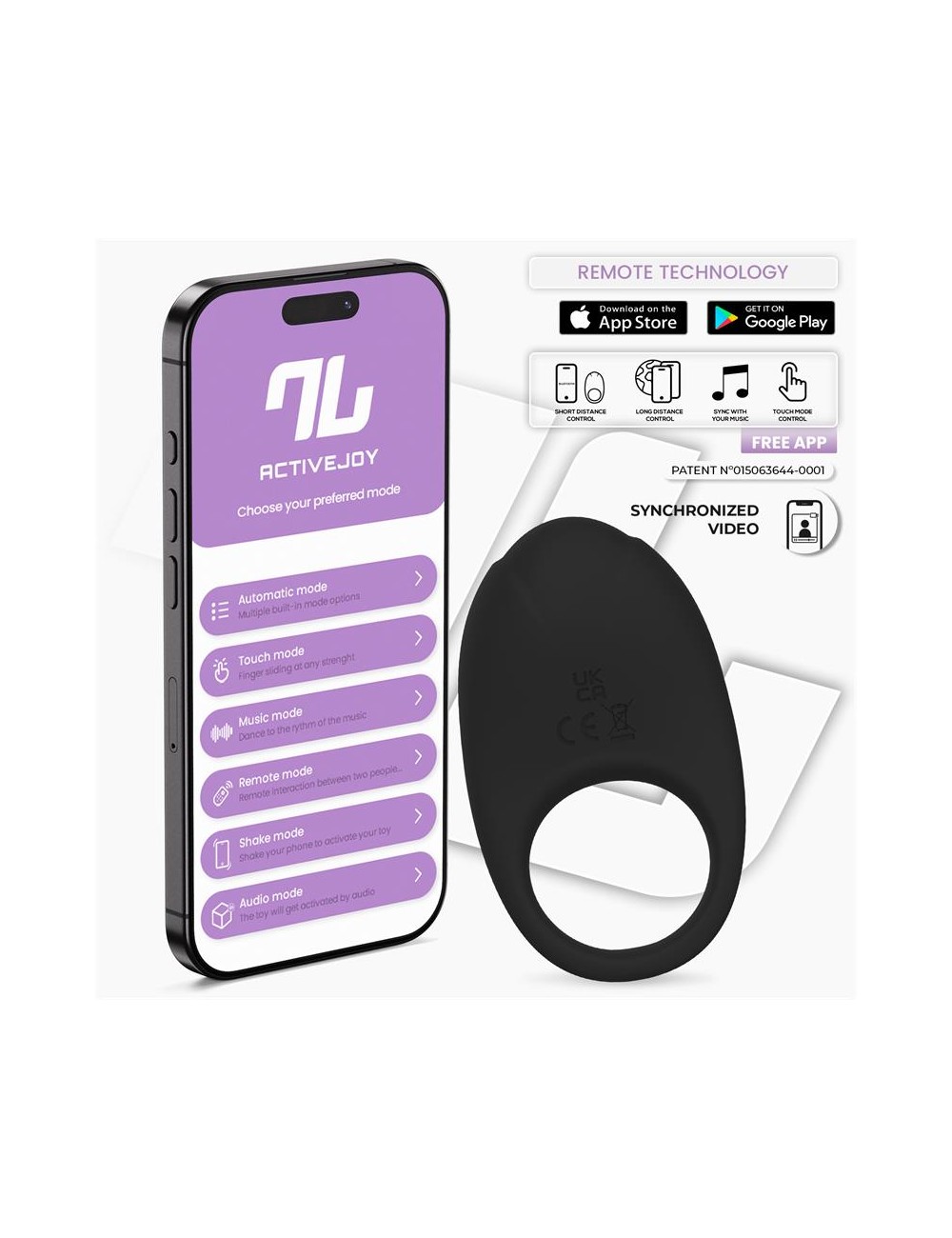 Ringo Anillo Vibrador con APP Unibody Negro