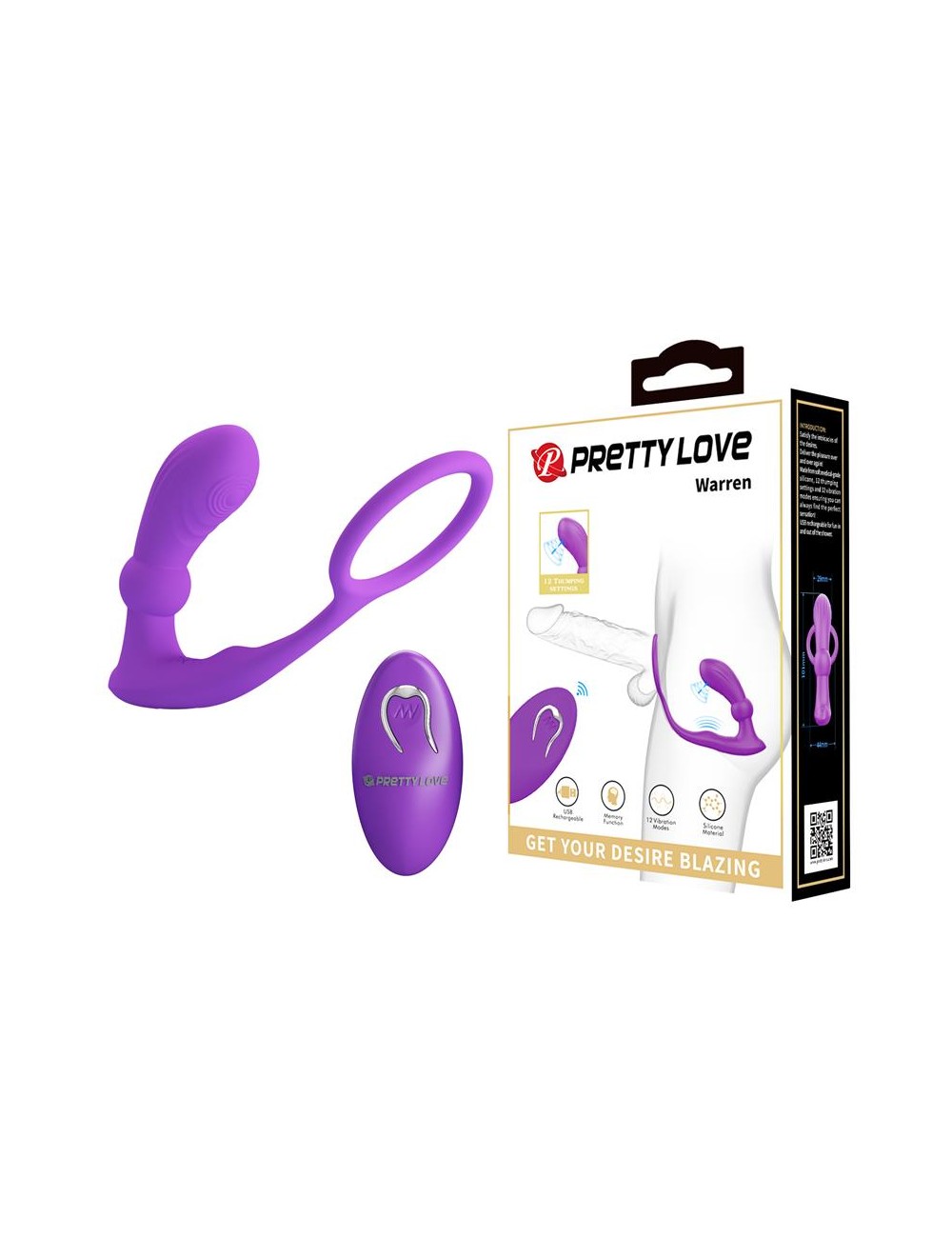 Warren Plug Anal y Anillo para el Pene con Vibracion y Pulsacion a Control Remoto