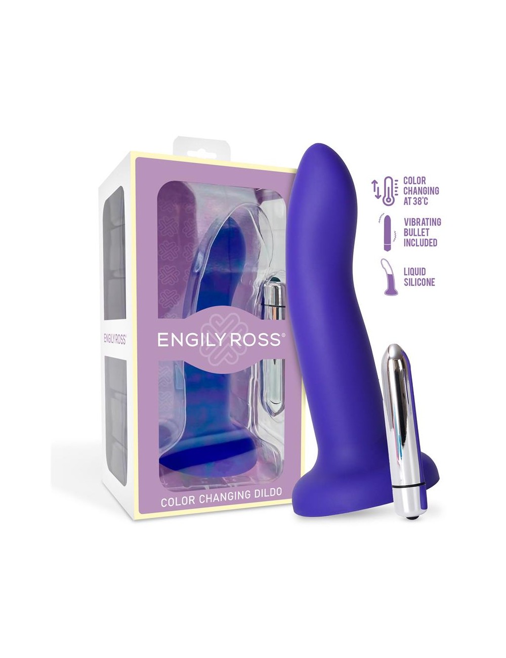 Dildo con Vibracion que Cambia de Color Azul a Purpura Talla M 17 cm