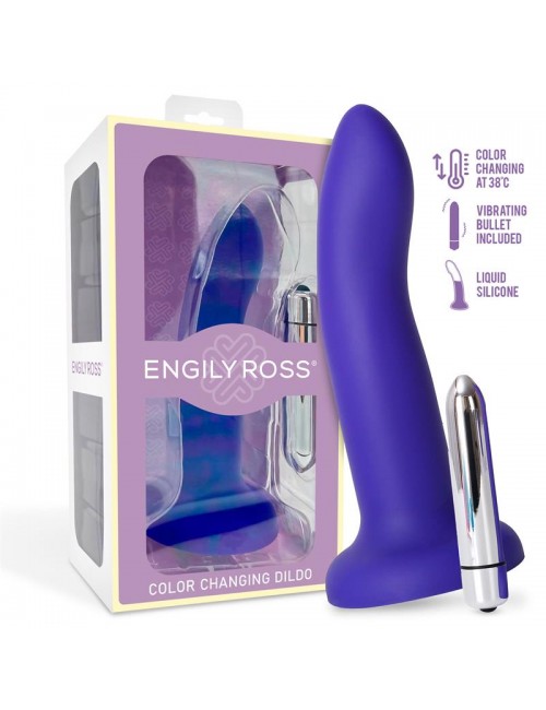 Dildo con Vibracion que Cambia de Color Azul a Purpura Talla M 17 cm