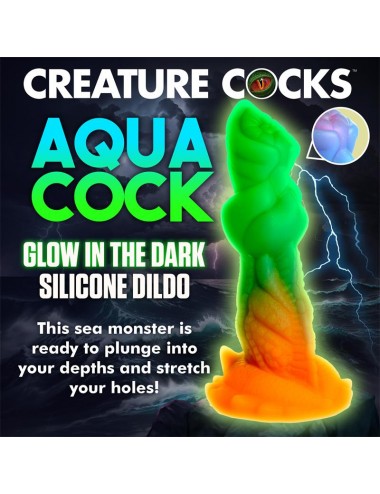 Aqua Cock Dildo Brilla en la Oscuridad Silicona