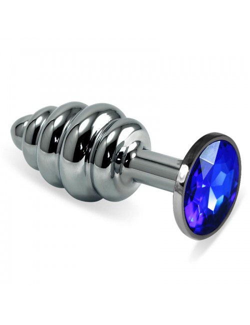 Plug Anal en Espiral Rosebud con Joya Azul Oscuro