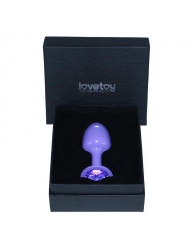 Plug Anal de Metal Purpura Rosebud con Joya Azul