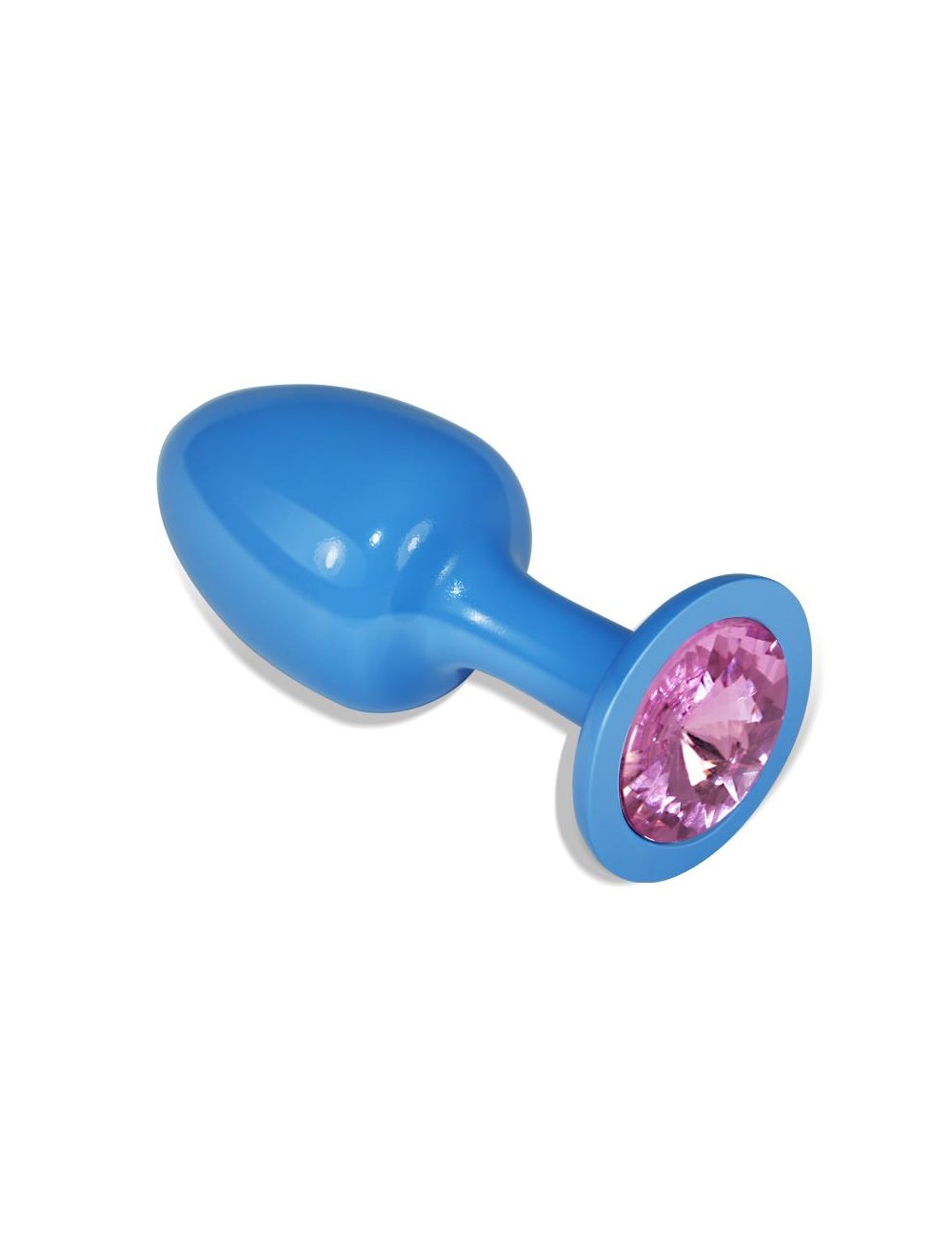 Plug Anal de Metal Azul Rosebud con Joya Rosa