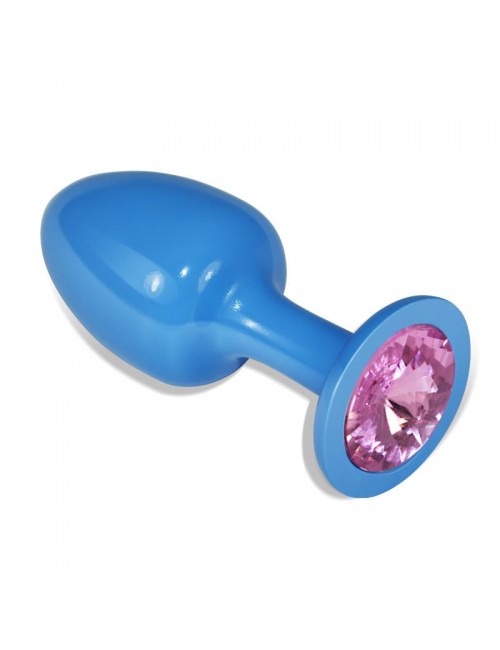 Plug Anal de Metal Azul Rosebud con Joya Rosa