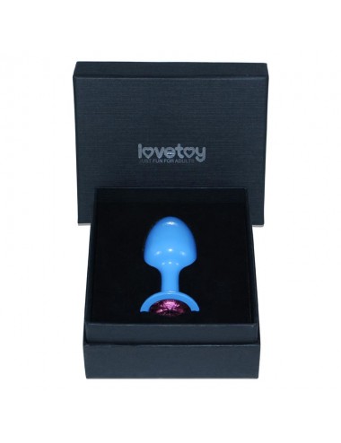 Plug Anal de Metal Azul Rosebud con Joya Rosa