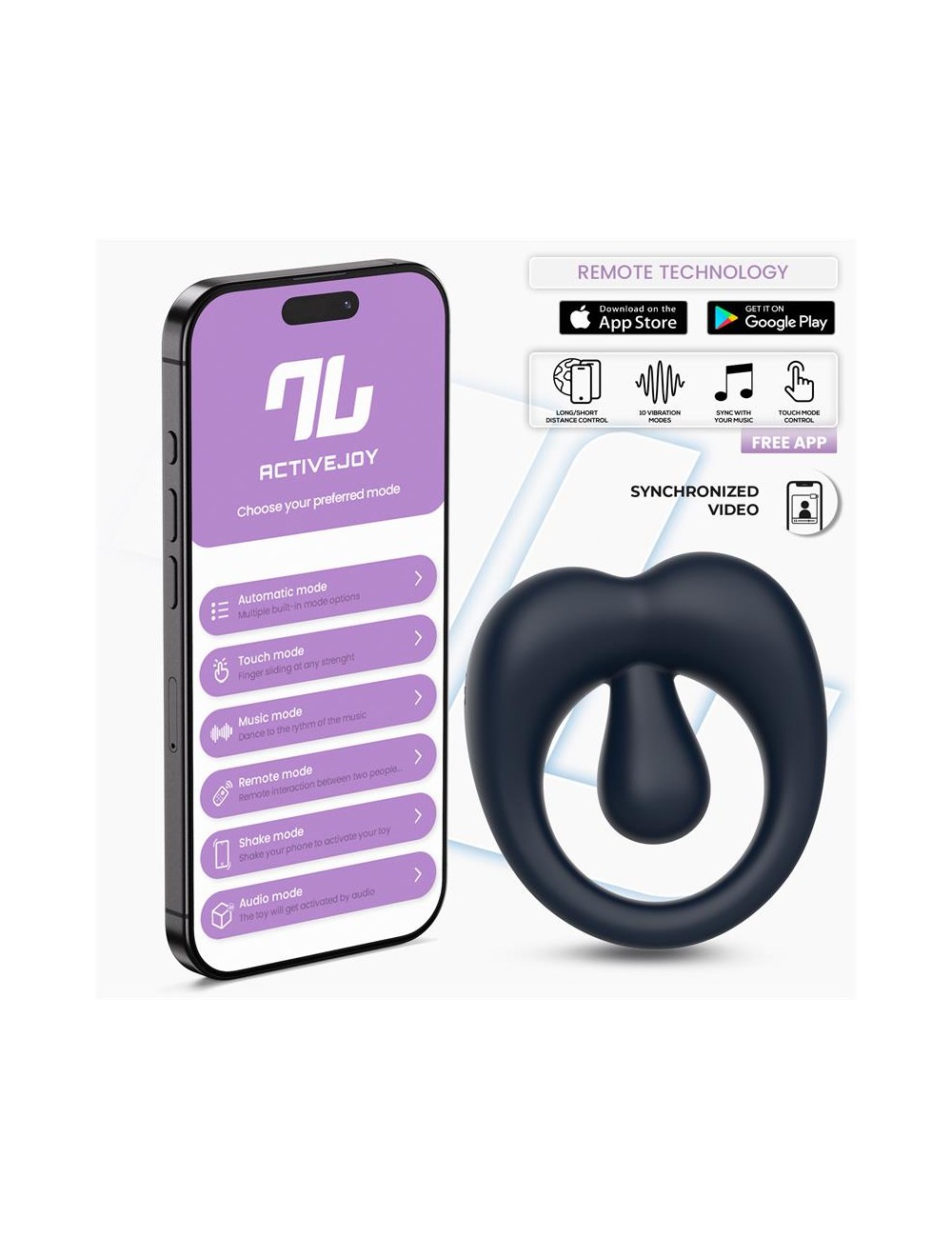 Kenny Anillo Vibrador con Estimulador de Clitoris y APP Azul Noche