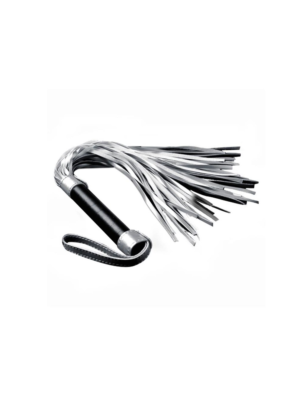 Flogger Cuero Sintetico Plateado y Negro
