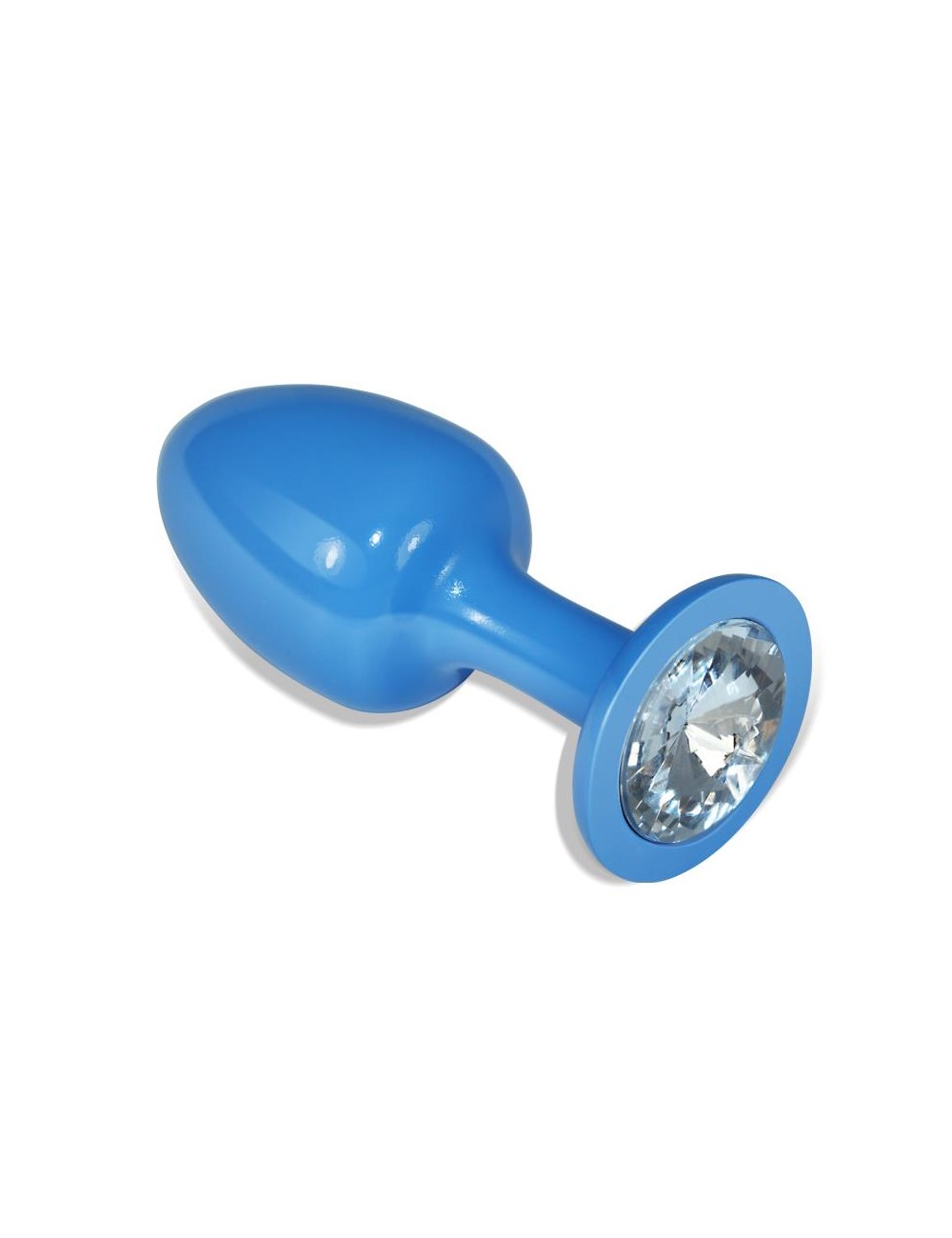 Plug Anal de Metal Azul Rosebud con Joya Transparente