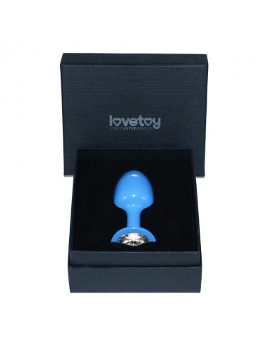 Plug Anal de Metal Azul Rosebud con Joya Transparente