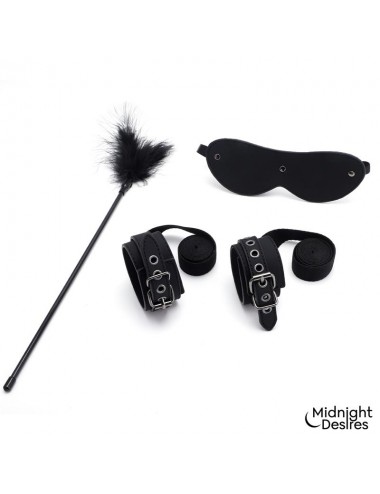 Set Bondage con Esposas Antifaz y Pluma Estimuladora