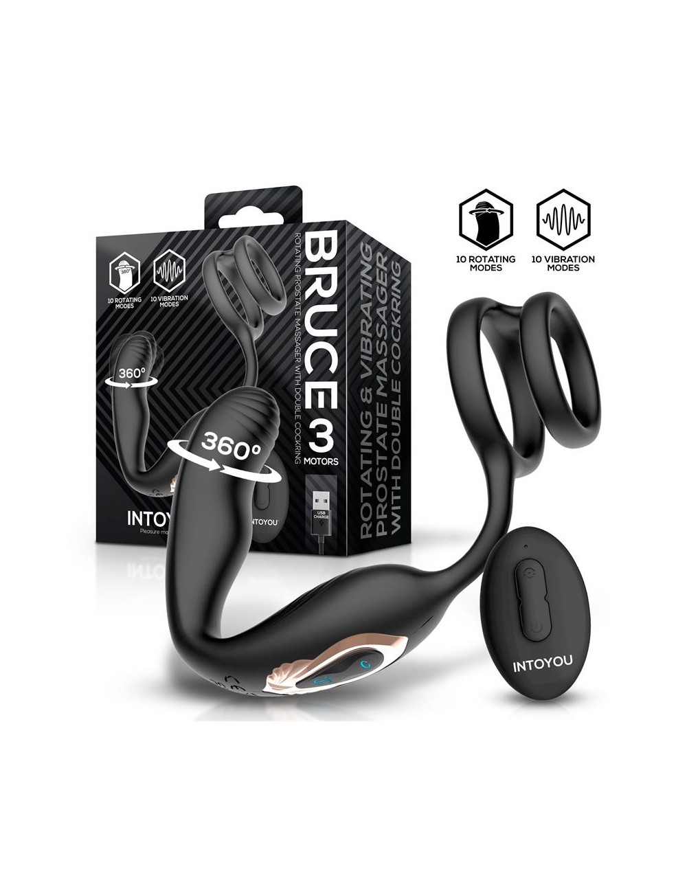 Bruce Masajeador Prostatico 360º y Doble Anillo con Vibracion