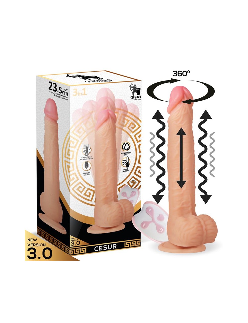 Cesur 30 Dildo Realista Vibracion Movimiento Ondulante 360º y Telescopico Control Remoto USB