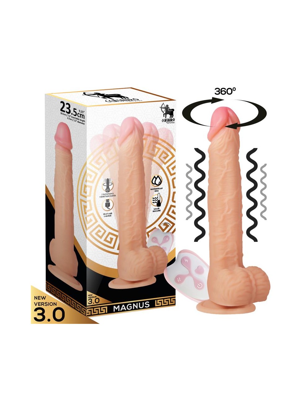 Magnus 30 Dildo Realista Vibrador y Rotador Control Remoto Silicona Liquida