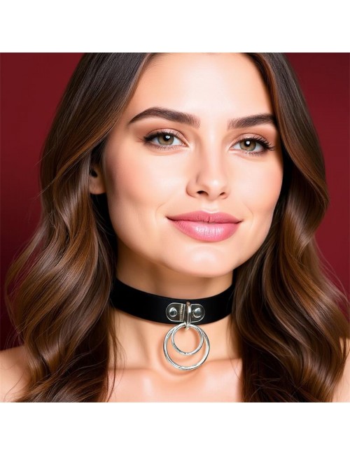 Collar con Doble Aro Cuero Vegano Talla unica