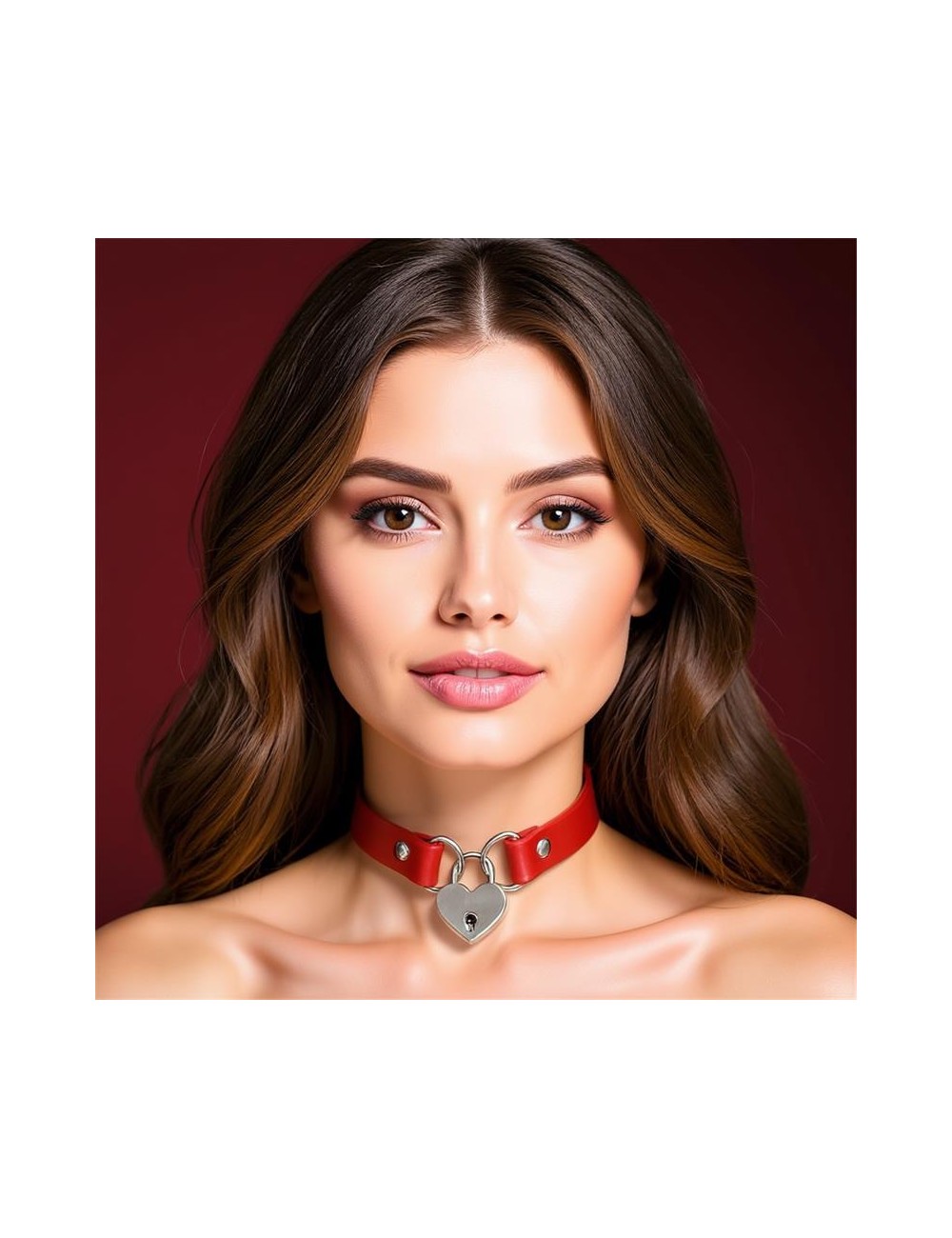 Collar con Candado de Corazon Cuero Vegano Talla unica