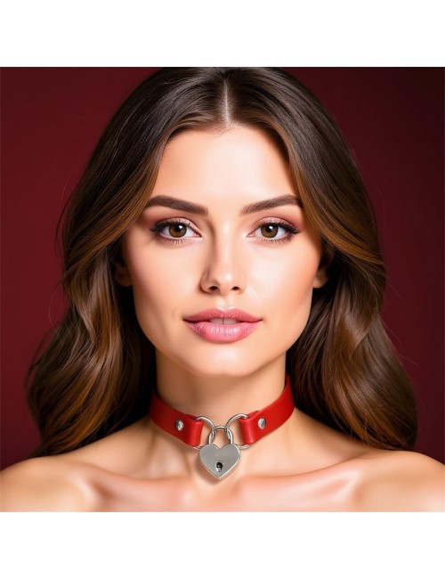 Collar con Candado de Corazon Cuero Vegano Talla unica