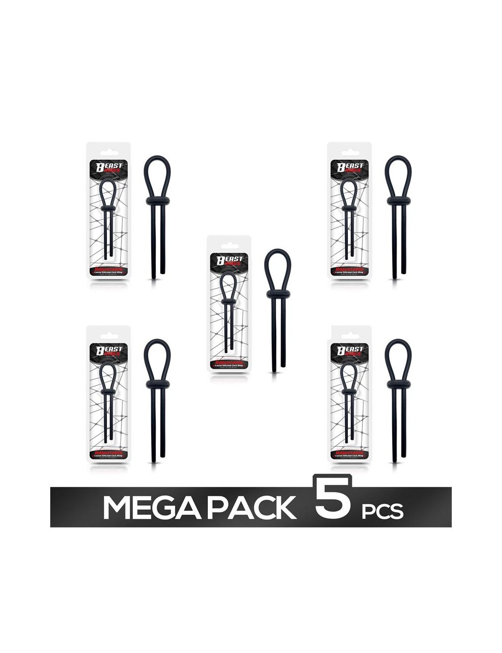 Pack de 5 Anillo para el Pene de Lazo Ajustable Silicona Solida Negro