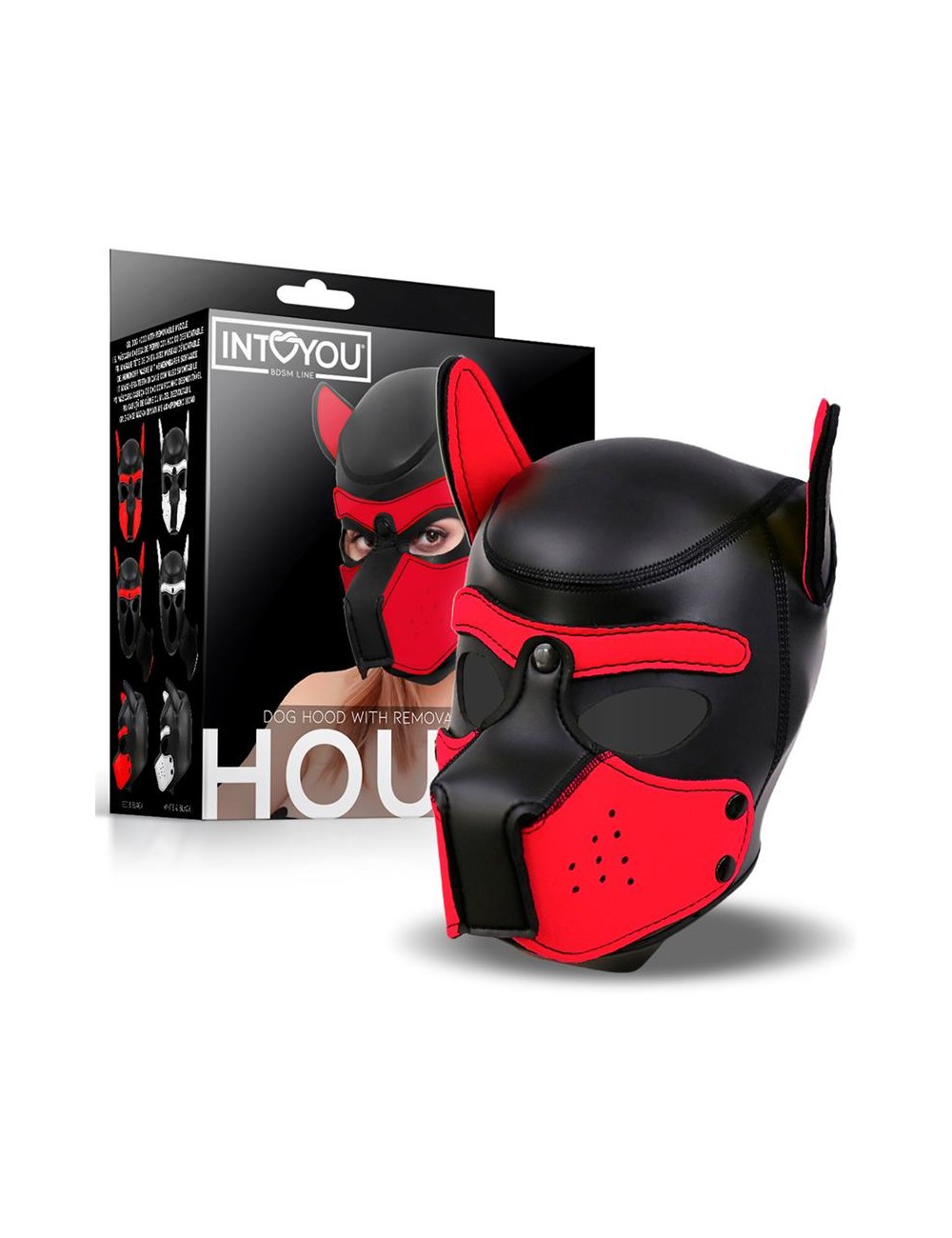Hound Mascara de Perro Neopreno Hocico Extraible Negro Rojo Talla unica