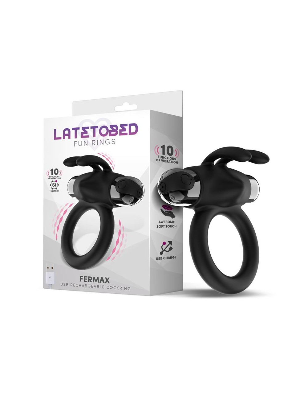 Fermax Anillo Vibrador con Conejito USB Silicona Negro