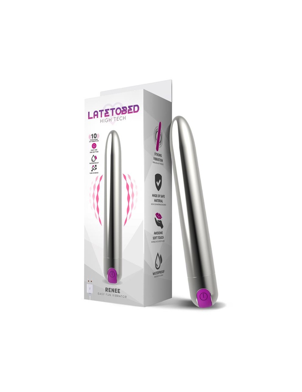 Renee Vibrador 10 Funciones 185 cm USB Plata