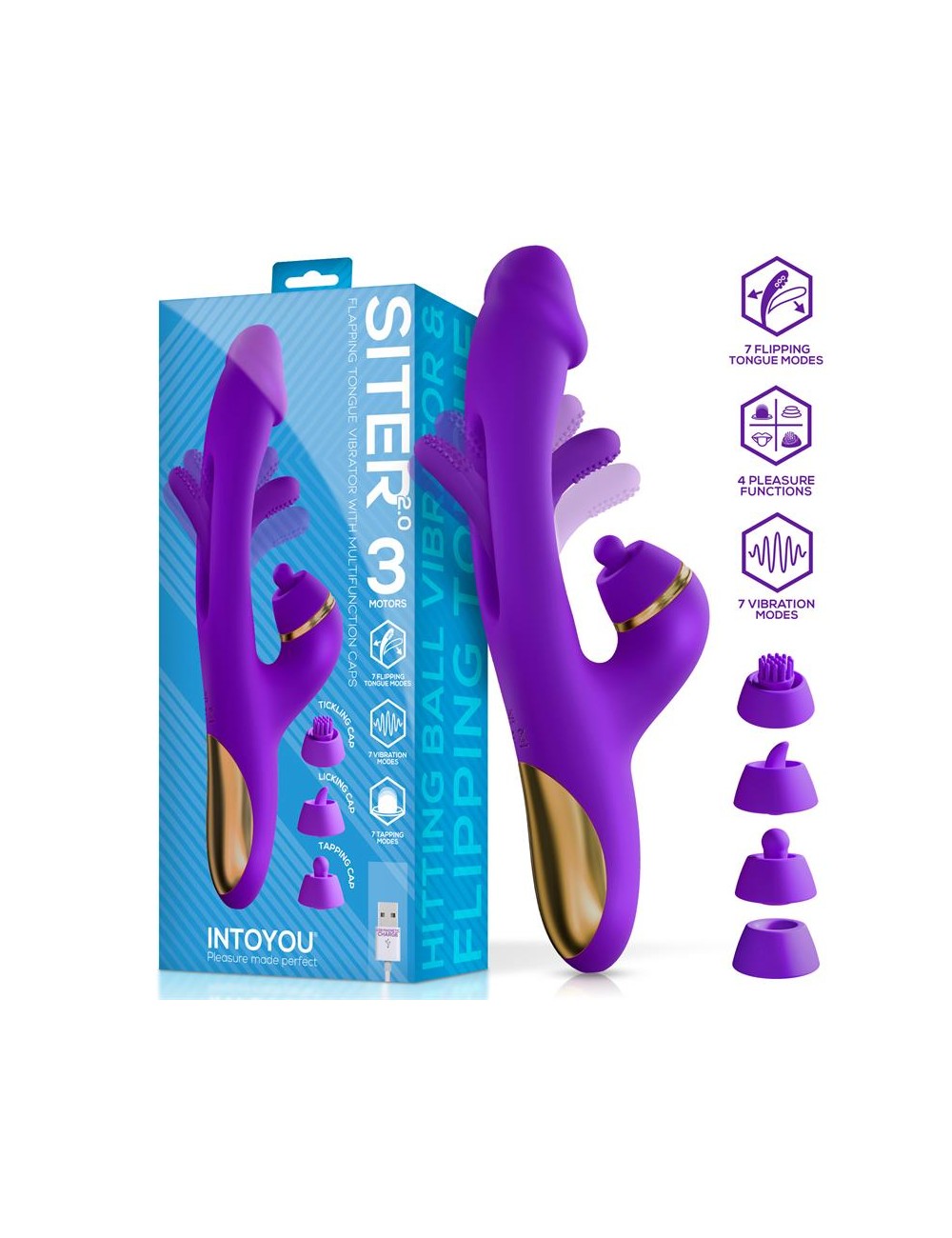 Siter 20 Vibrador con Lengua Flapping Golpeteo y Cabezales Intercambiables