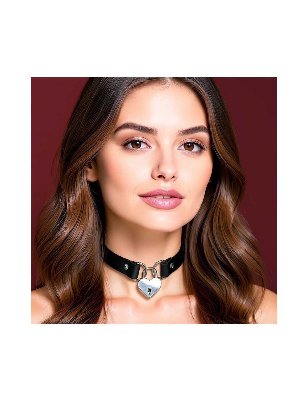 Collar con Candado de Corazon Cuero Vegano Talla unica