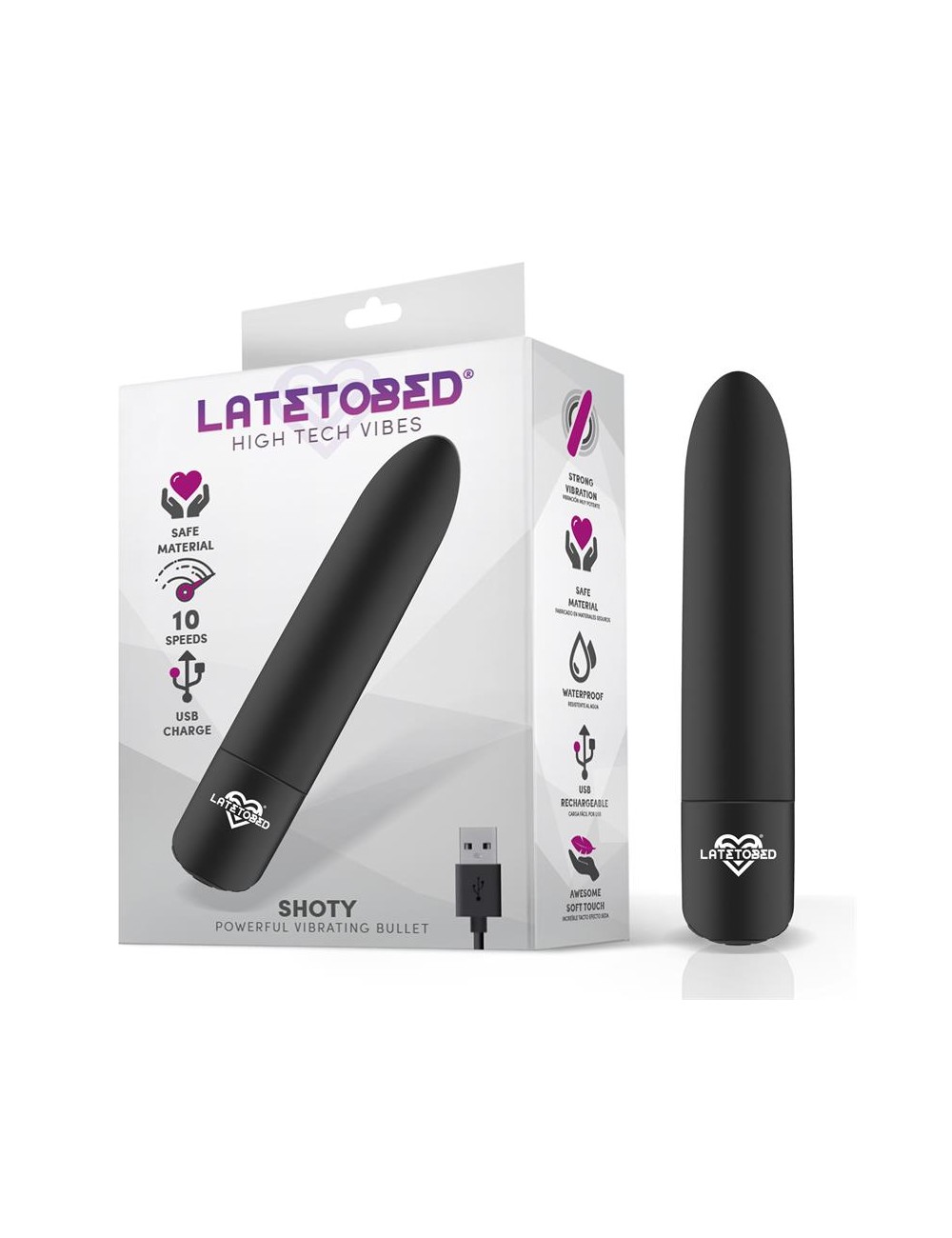 Shoty Bala Vibradora USB 10 Velocidades Potente Motor Negro