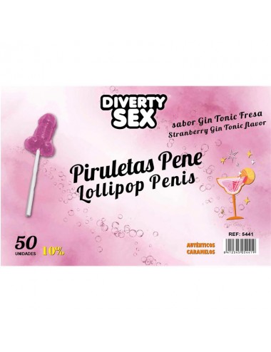 50 Piruletas Forma de Pene Gin Tonic 10 Alcohol