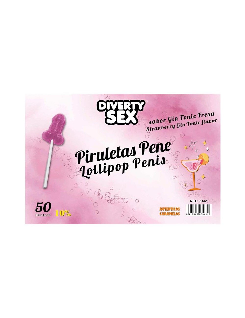 50 Piruletas Forma de Pene Gin Tonic 10 Alcohol