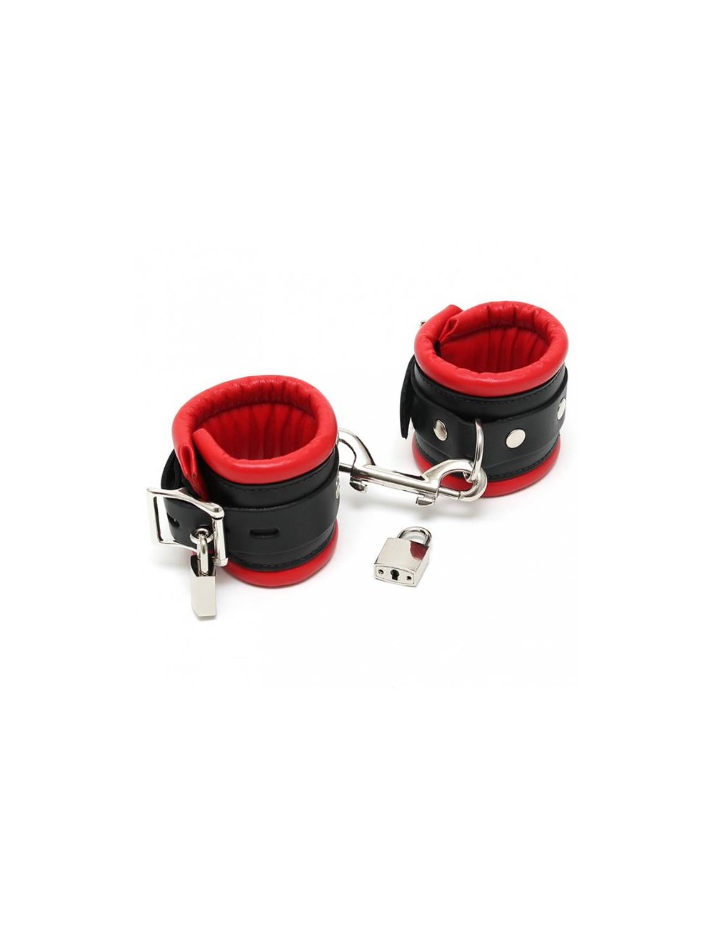 Esposas para Pies Cuero Negro y Rojo con Candado 7 cm