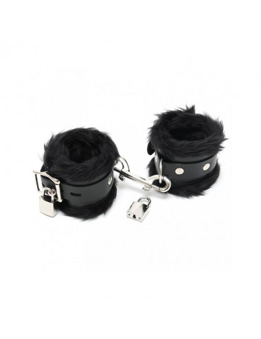 Esposas Cuero y Pelo Negro 7cm Candados