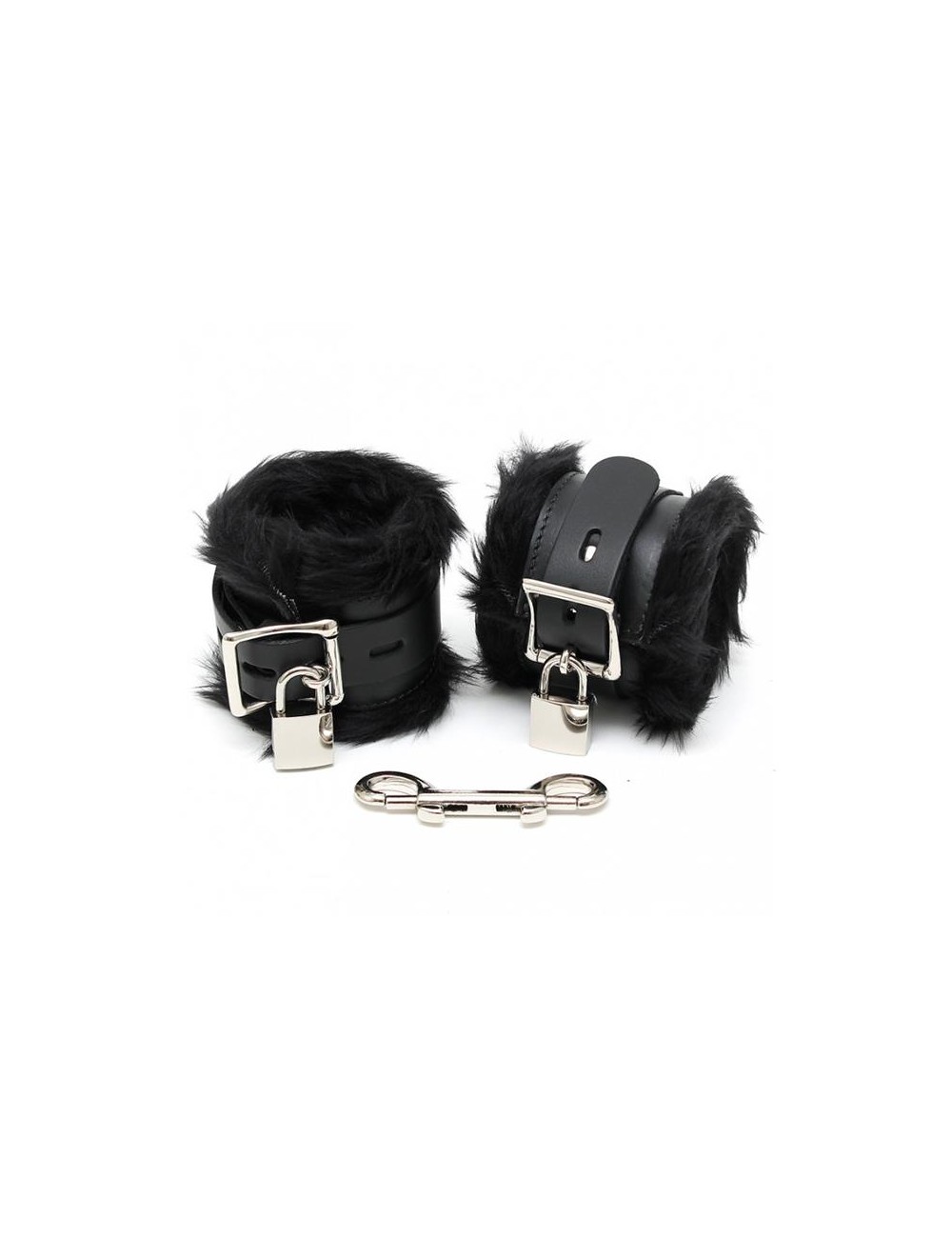 Esposas para Pies Cuero y Pelo Negro 7cm Candados