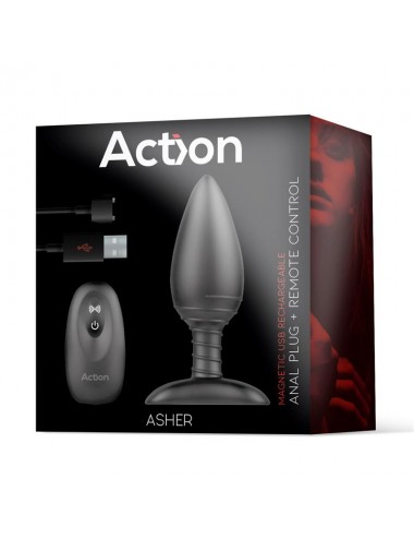 Asher Plug Anal con Control Remoto USB Magnetico Negro