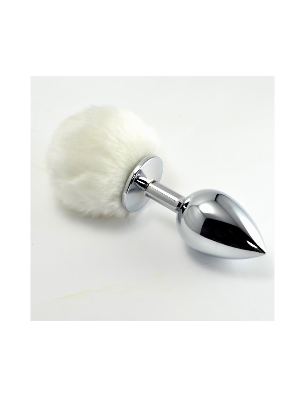 Plug Anal de Metal con Pompon Blanco Talla L